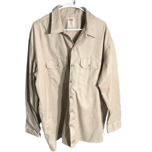 Dickies Khaki Button-Up Shirt Men’s Size 2XL – Workwear, Collared, Long Sleeve - Picture 1 of 6